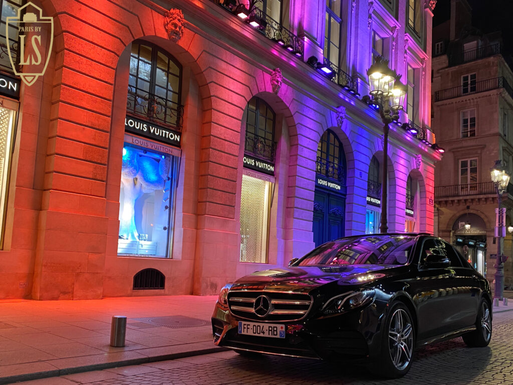 e class mercedes in paris place Vendôme luxury service for the fashion week, private service for models and VIP