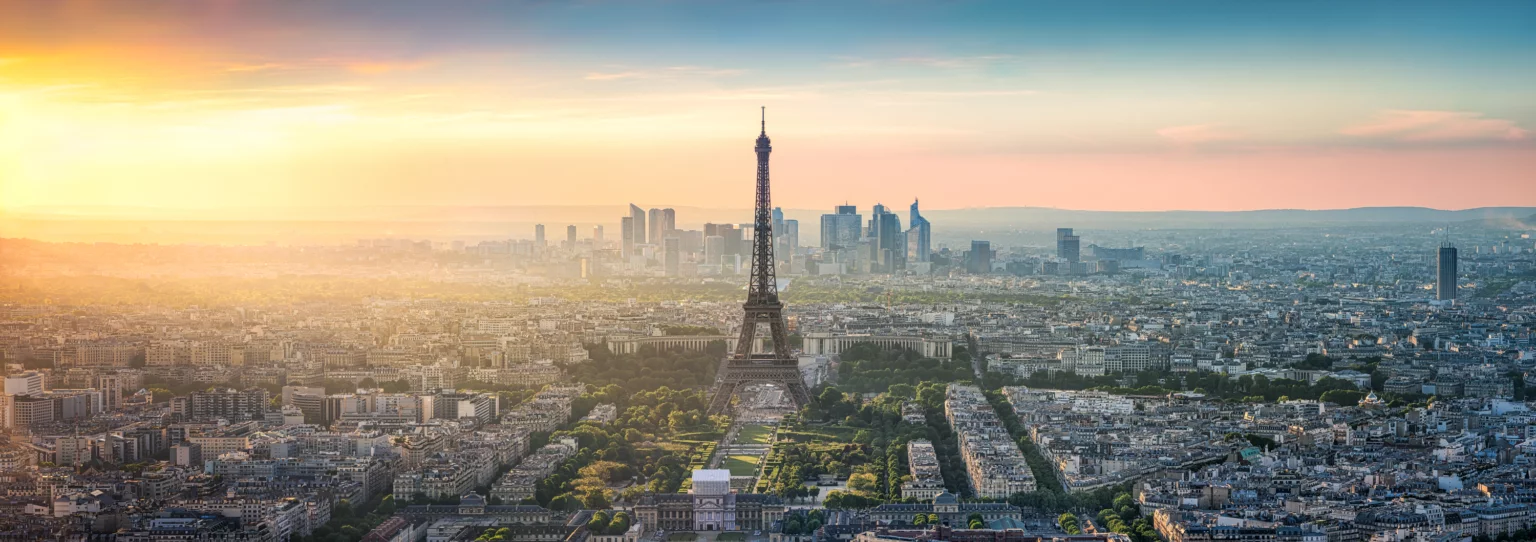 Aerial View Of Paris With Eiffel Tower France